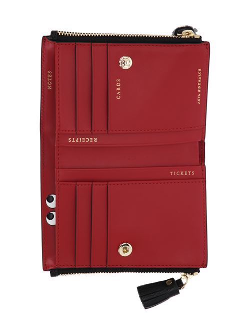 Portafoglio nero con zip e interno rosso ANYA HINDMARCH | 159906Black